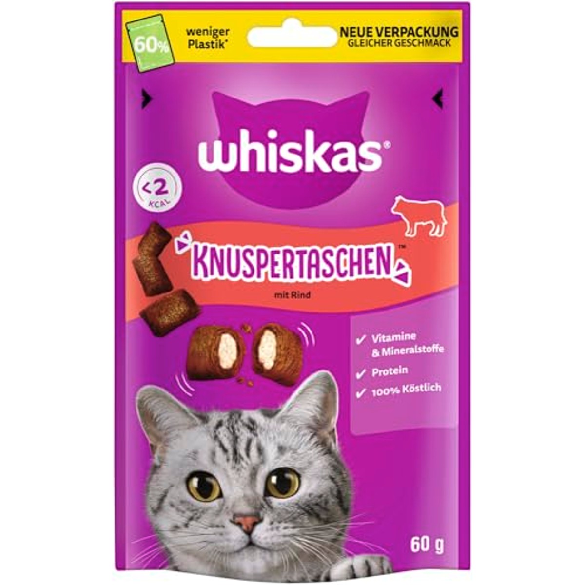 Whiskas Knusperbags kattensnack rundvlees 6 x 60 g - 6-pack