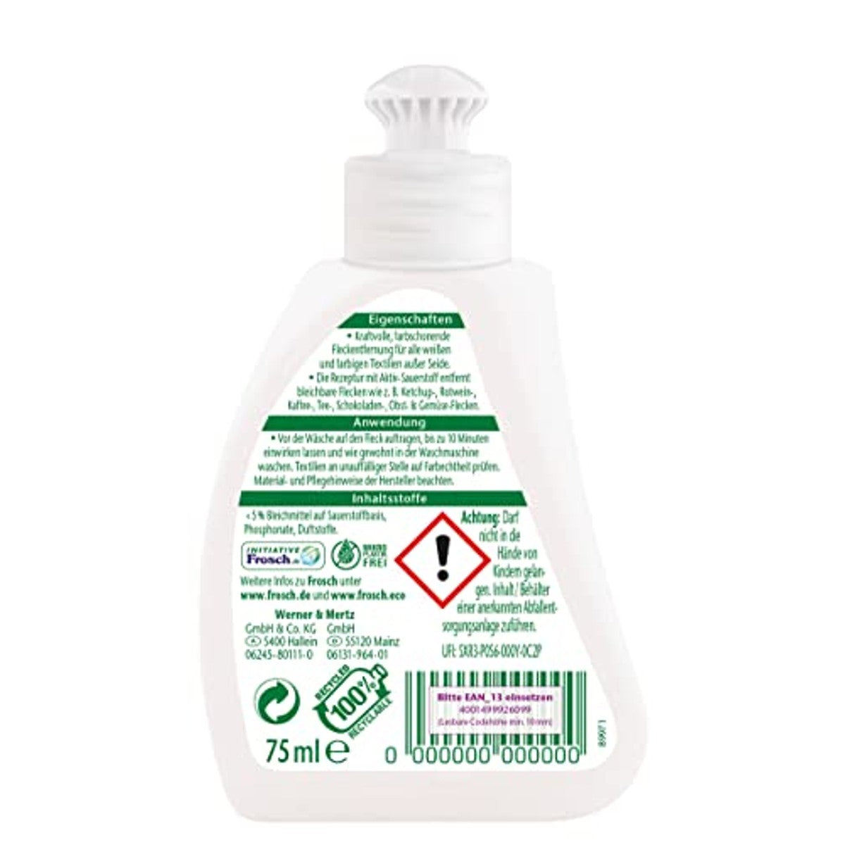 FROSCH Actieve zuurstof vlekkendwerg met spons 6 x 75 ml - Voordeelverpakking
