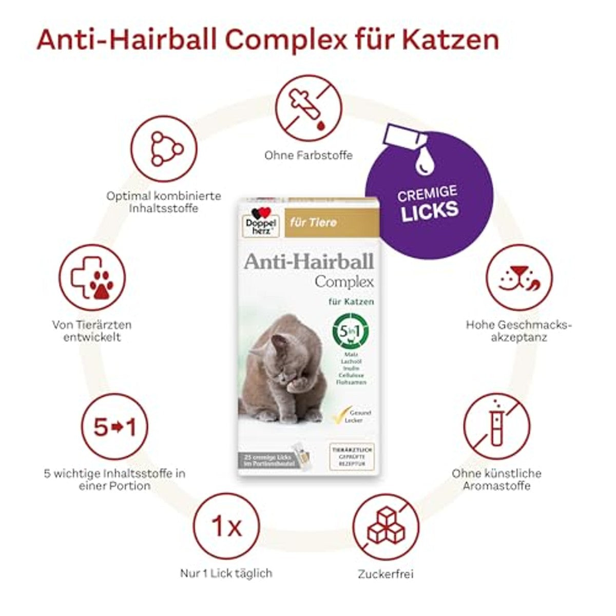 Doppelherz voor Dieren Anti-Haarbal Complex voor Katten 25 Likken - 3-pack