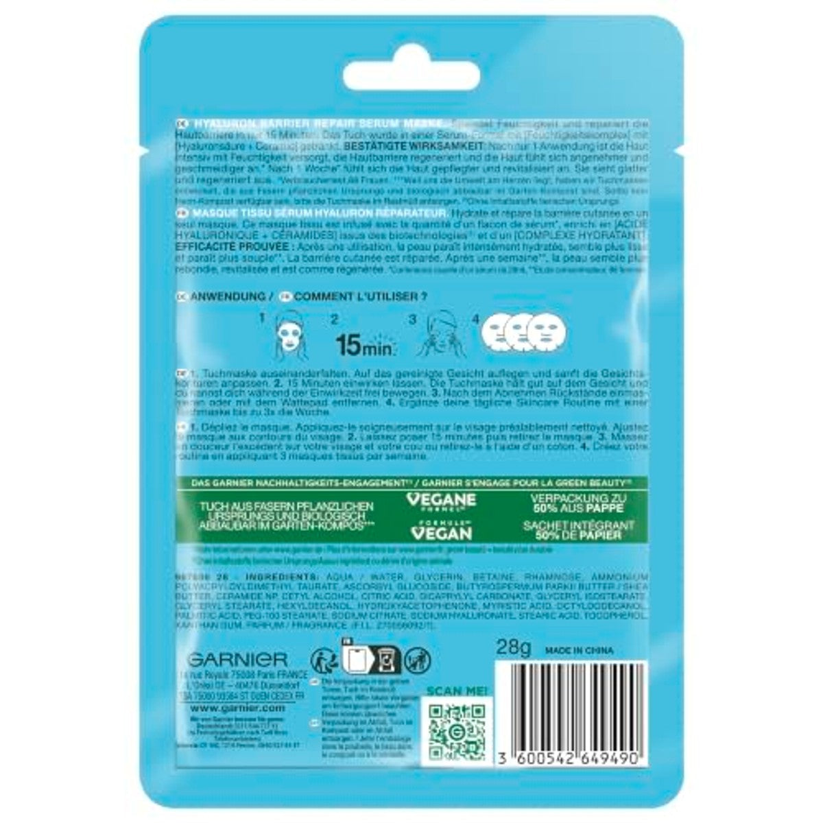 Garnier Hyaluron Barrier Repair Serum Masker 6 x 30 g - Voordeelverpakking