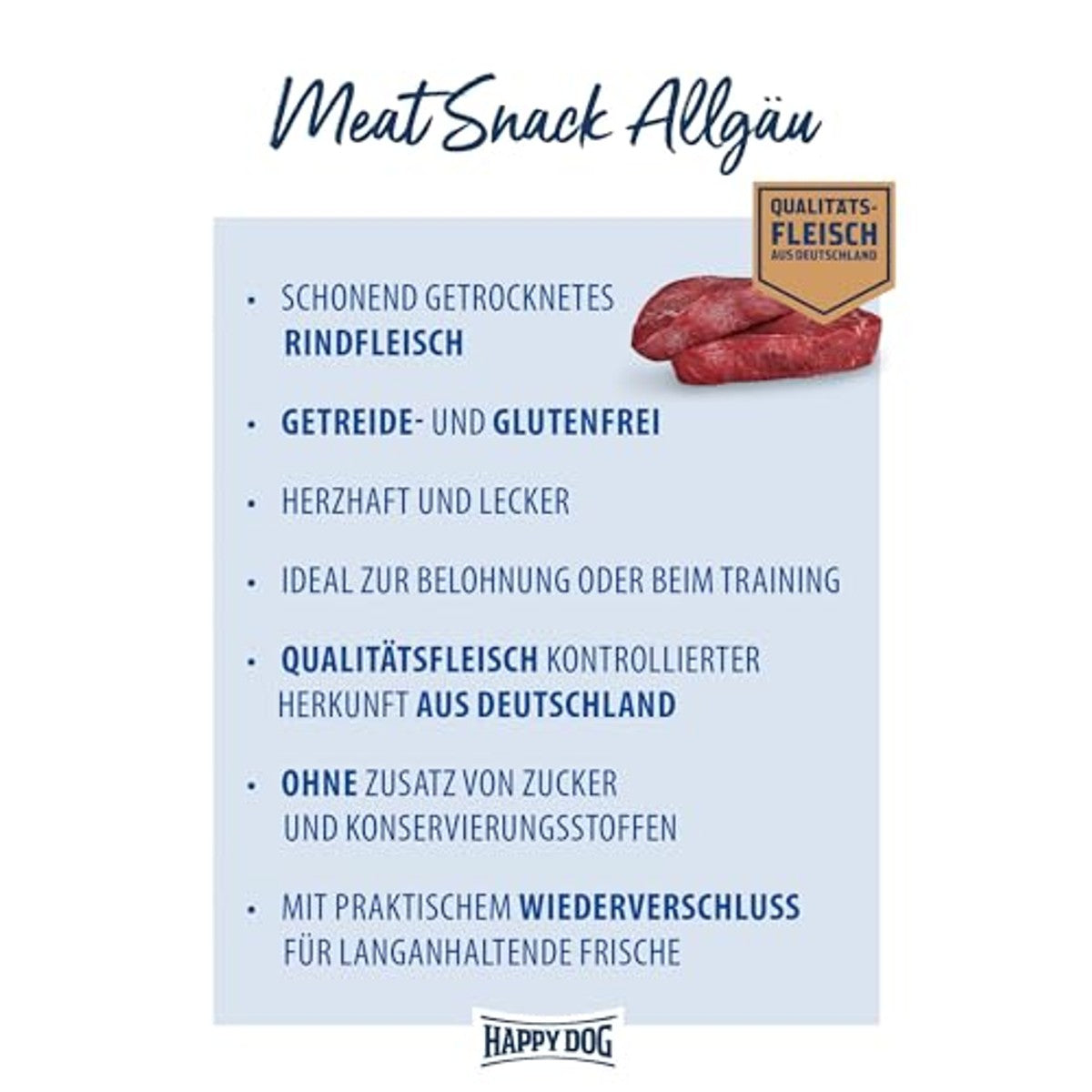 Happy Dog Meat Snack Allgäu hondensnack rundvlees 75g - 3-pack
