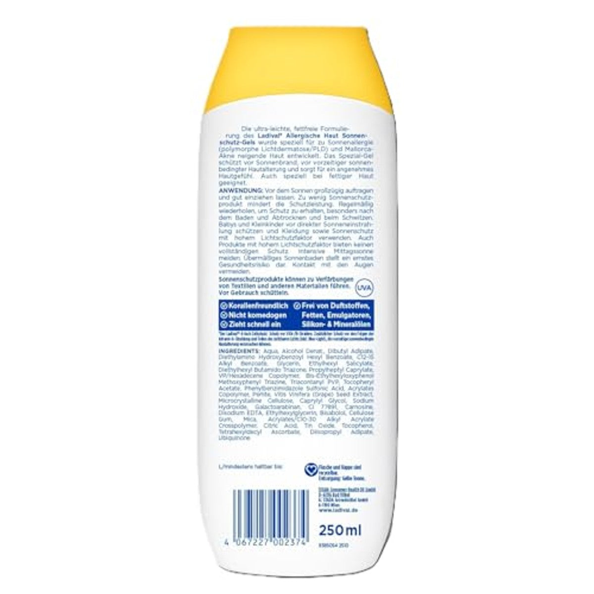 Ladival Zonweringsgel SPF 50+ allergische huid 250 ml – Ladival