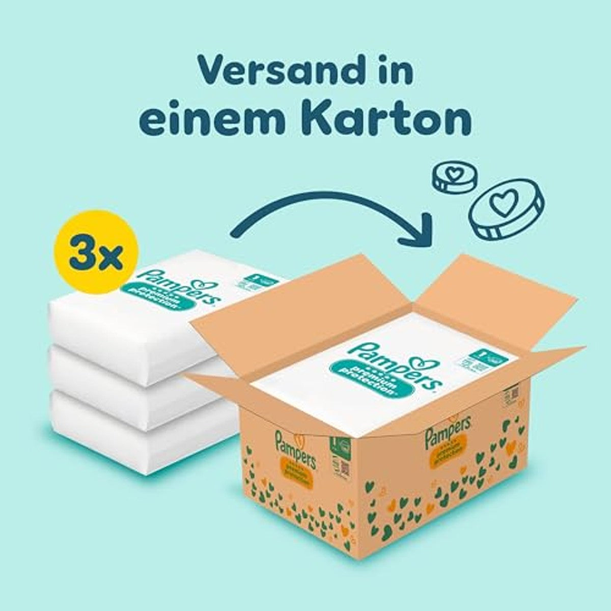 Pampers Premium Protection maat 1, 180 luiers, 2 3 x 5 kg - Voordeelverpakking