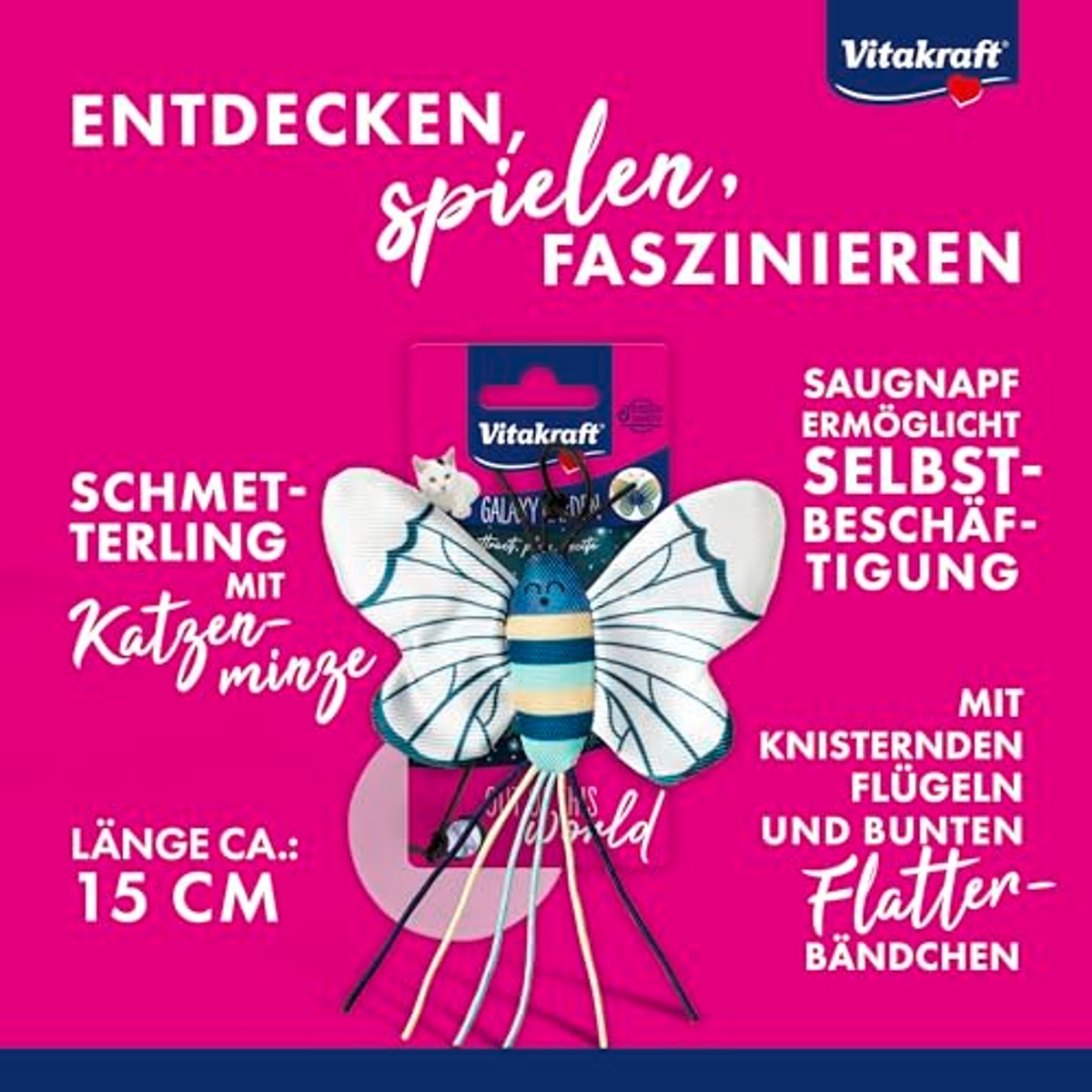 Vitakraft Galaxy Garden vlinder, kattenspeelgoed, kattenkruid, interactief speelgoed voor katten (1 stuk) – Vitakraft