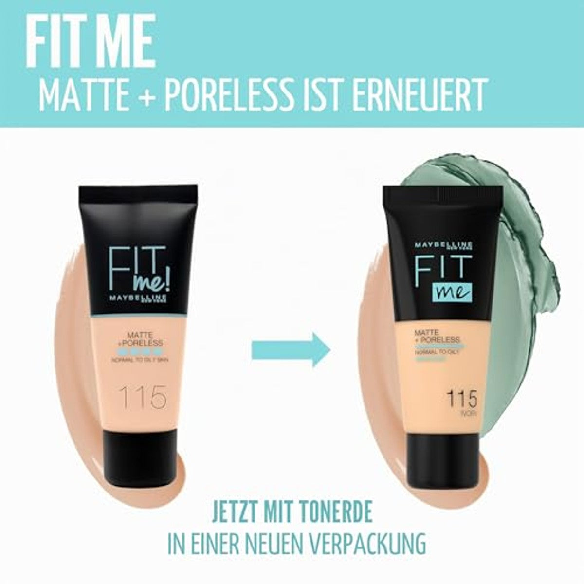 MAYBELLINE, Fit Me Matte Poreless Nr x 30 g, 105 Natural Ivory | Gemiddelde dekking, mengbaar, natuurlijke afwerking, voor normale tot vettige huid, vloeibare foundation, 30 ml – MAYBELLINE