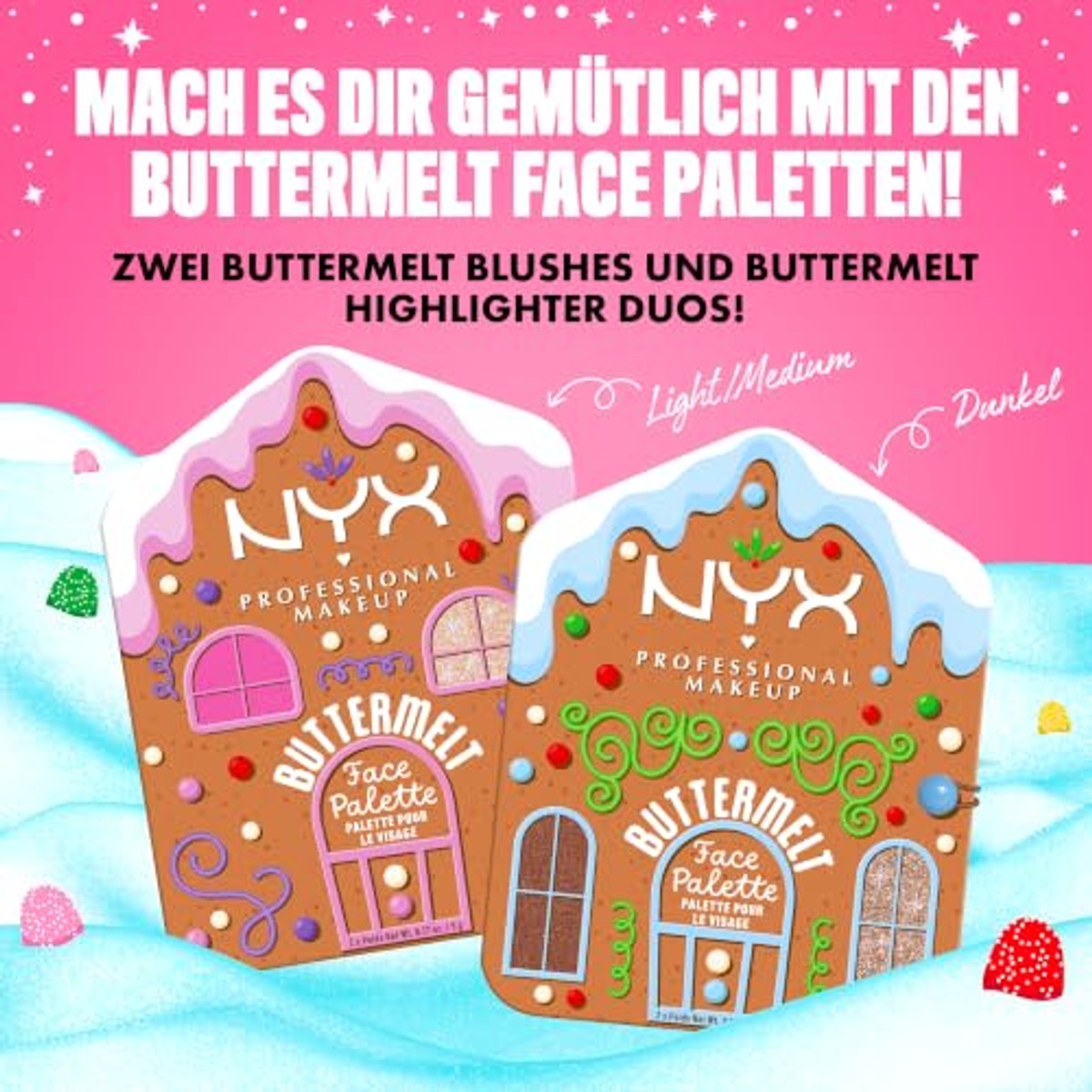 NYX Professional Makeup Blush Palette, botermelt Face Light/Medium, glanzende highlighter & bijpassende blush - voor meer glans tijdens de feestdagen – NYX PROFESSIONAL MAKEUP