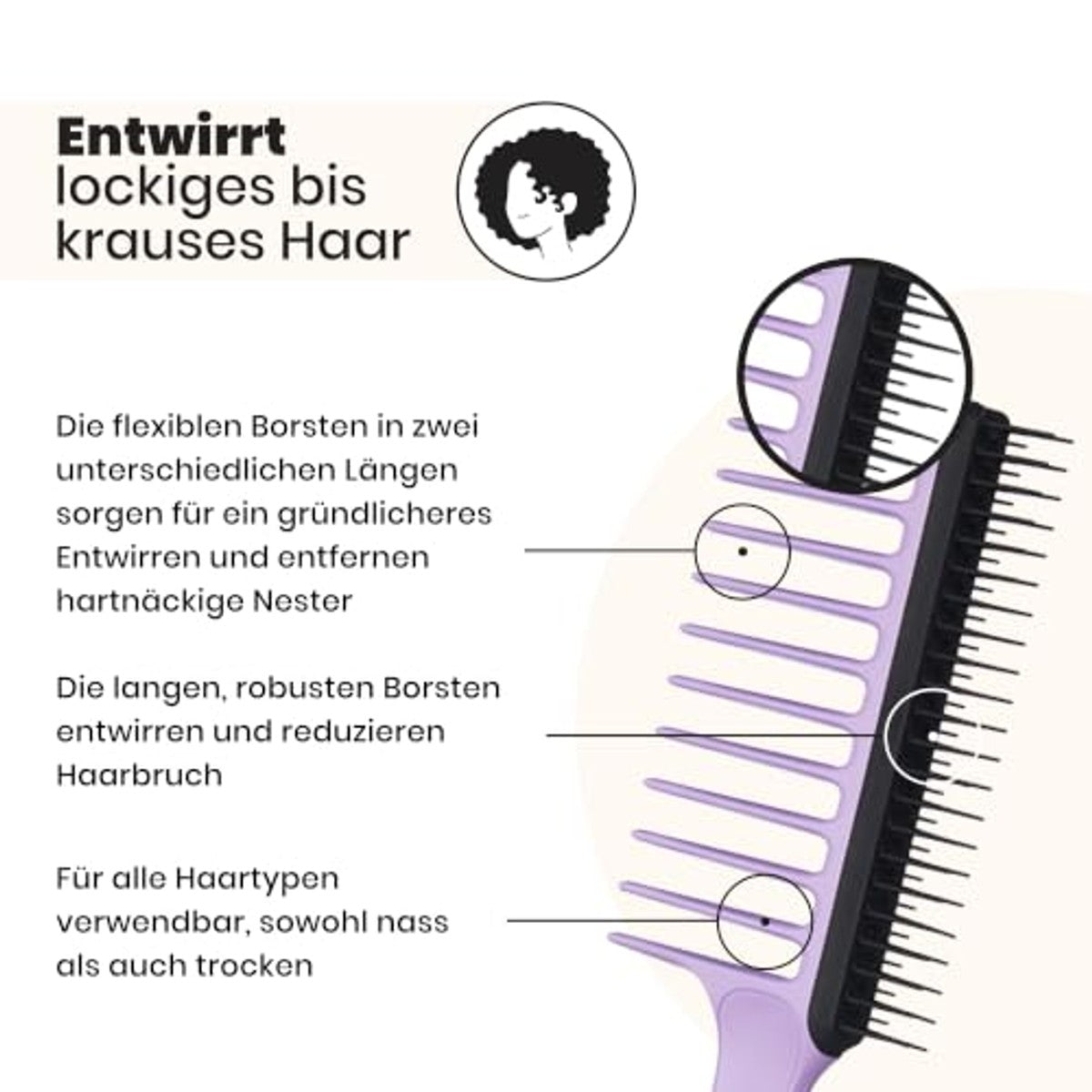 Tangle Teezer Kam met Brede Tanden 3C-4C Krullend Haar Paars-Zwart - 6-pack