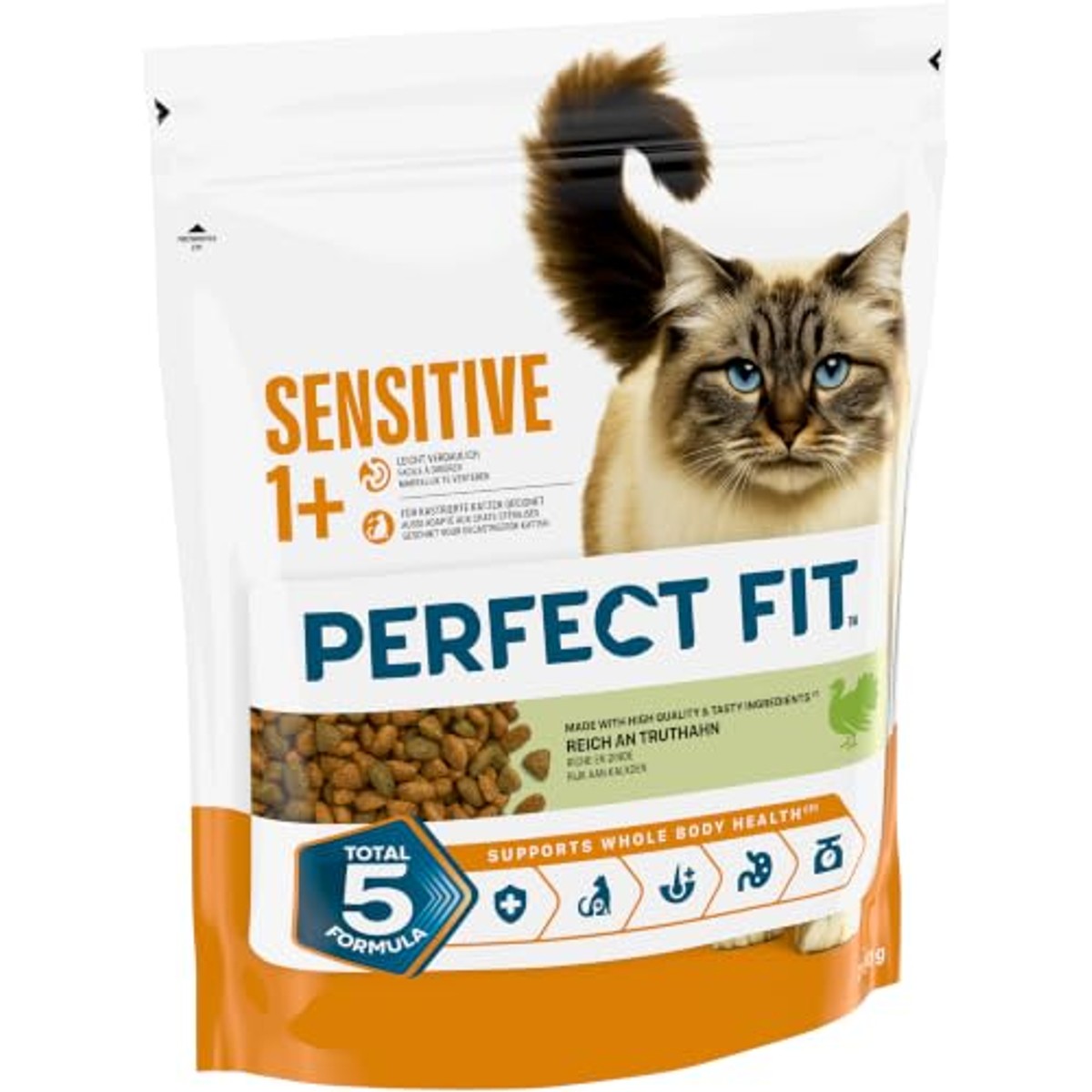 PERFECT FIT Volwassen droogvoer voor volwassenen, gevoelige katten vanaf 1 jaar - kalkoen, 750 g (6 zakken) – Perfect Fit