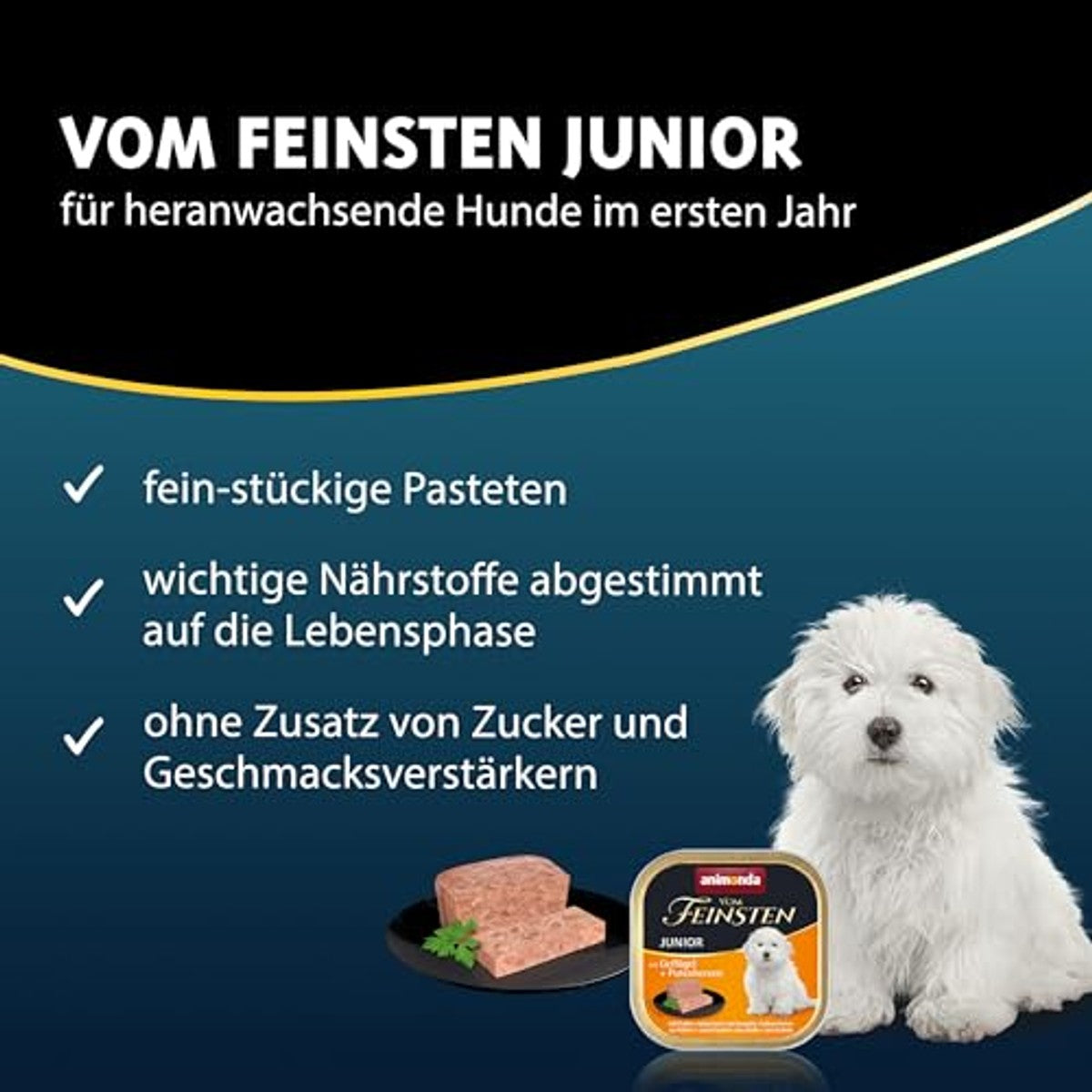animonda vom Feinsten Hundefutter nass Geflügel + Putenherzen (22 x 150g), Welpen getreidefreies Hundefutter ohne Zucker, mit frischen, fleischigen Zutaten – animonda Vom Feinsten