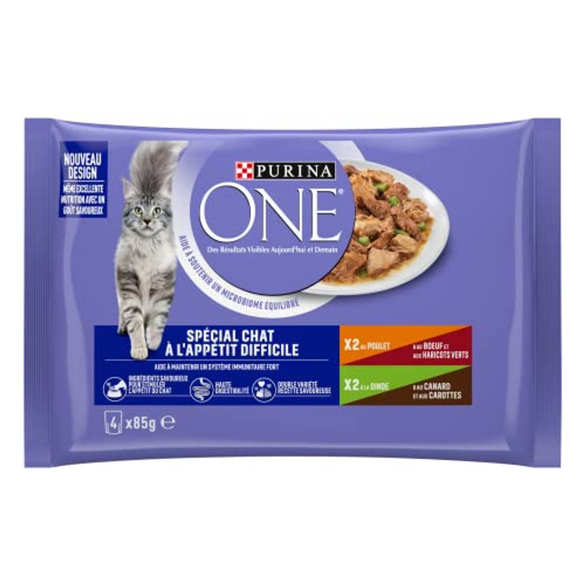 Purina One - Speciaal voer in saus rund/kip/eend en kalkoen voor katten met eetlust, 340 g – PURINA ONE