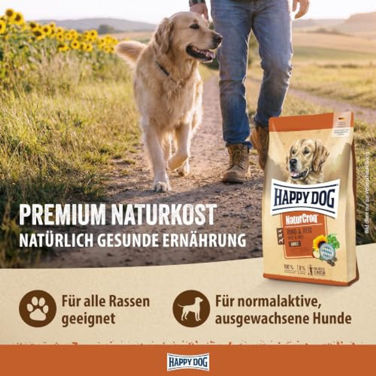 Happy Dog NaturCroq 60519 - Rundvlees & rijst - droogvoer met inheemse kruiden voor volwassen honden - inhoud 4 kg – Happy Dog
