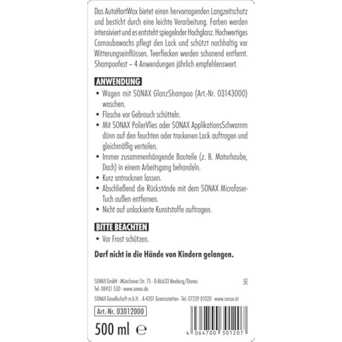 SONAX AutoHartWax 6 x 500 ml - Voordeelverpakking