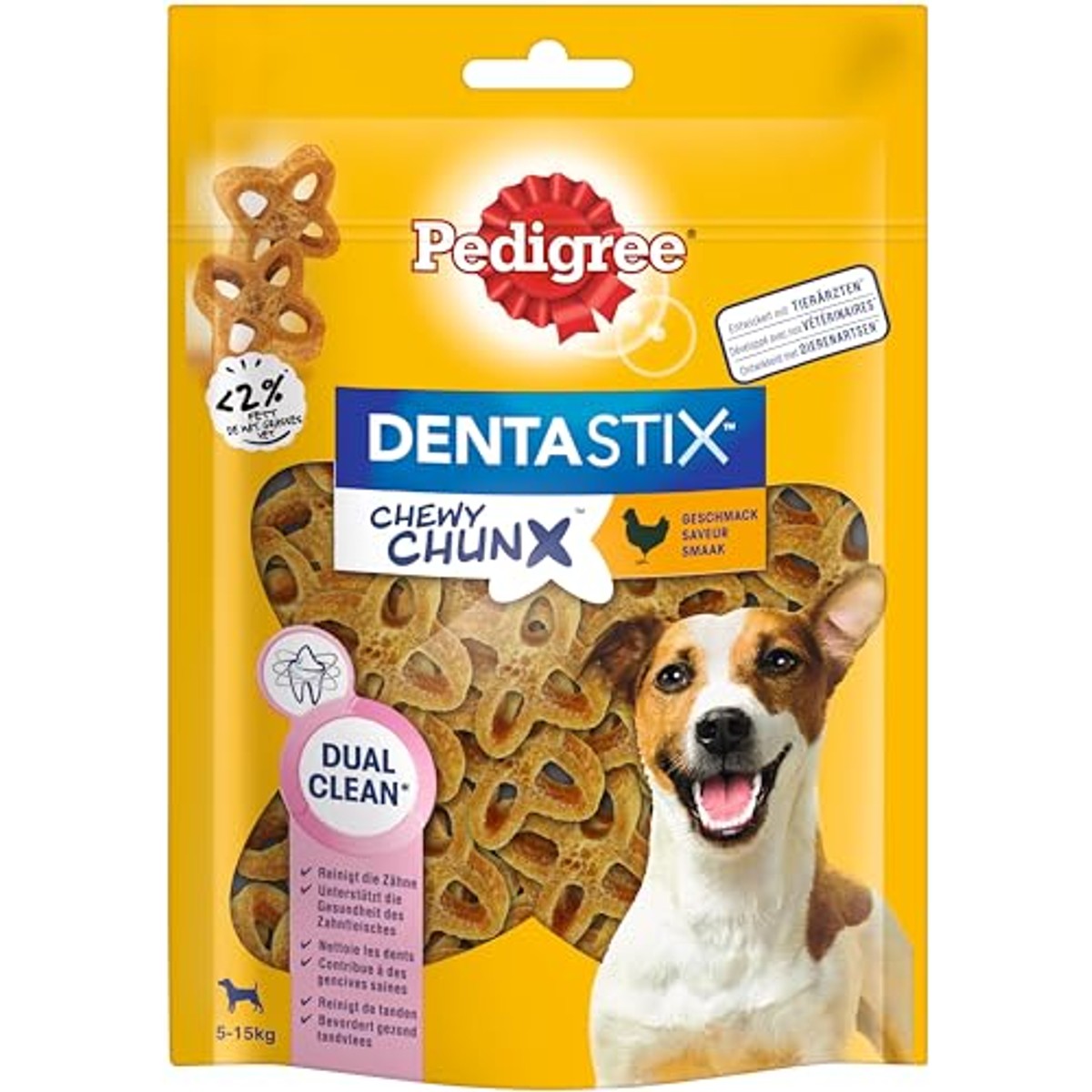 Pedigree Dentastix Chewy Chunx Tandverzorgingssnacks voor kleine honden van 5-15 kg, met kip, 5 verpakkingen (5 x 68 g) – Pedigree