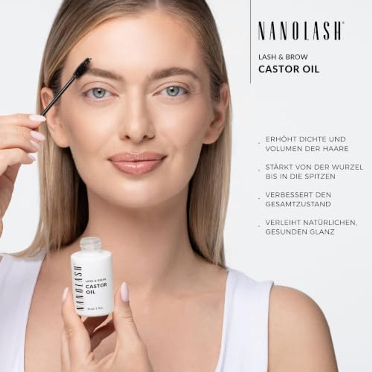 Rizinusöl Nanolash 30ml - 100% natürliches, reines, kaltgepresstes Bio Rizinusöl für Wimpern- und Augenbrauen Wachstum, für Haut- und Haare Gesichtspflege – Nanolash