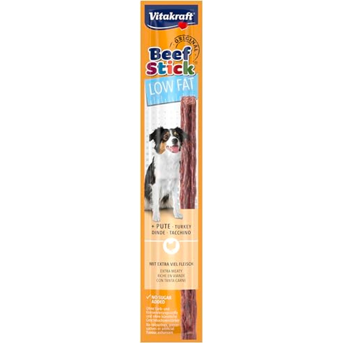 Vitakraft Beef Stick Low Fat, hondenlekkernijen, vleespoten, hondentrainingslekkernijen, voor honden met gewichtsproblemen, zonder toevoeging van suiker (50 x 12 g) – Vitakraft