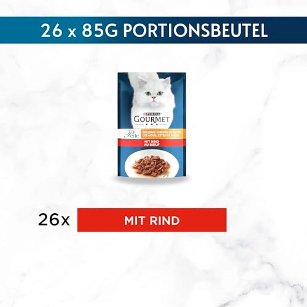 Gourmet Perle Exquisite Strips natvoer kattenvoer rundvlees 26 x 85 g - 6-pack