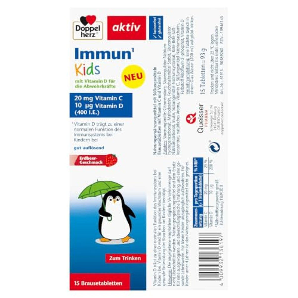 Doppelherz Immun Kids Bruistabletten Aardbeiensmaak 15 stuks - 3-pack