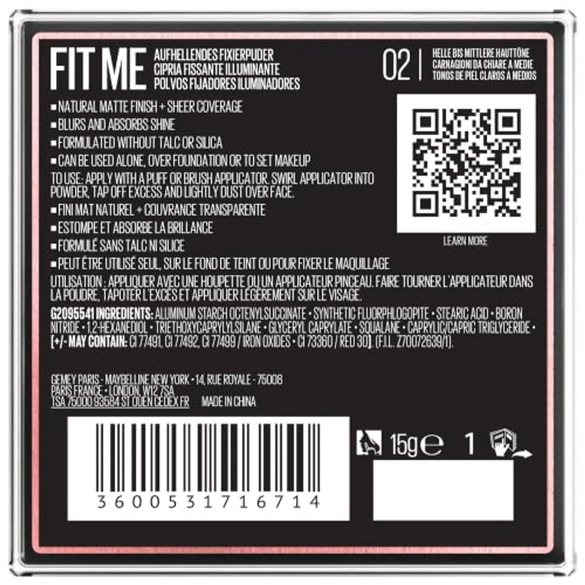 MAYBELLINE Fit Me Loose Setting Powder nr. 02 roze 15 g - 6 stuks
