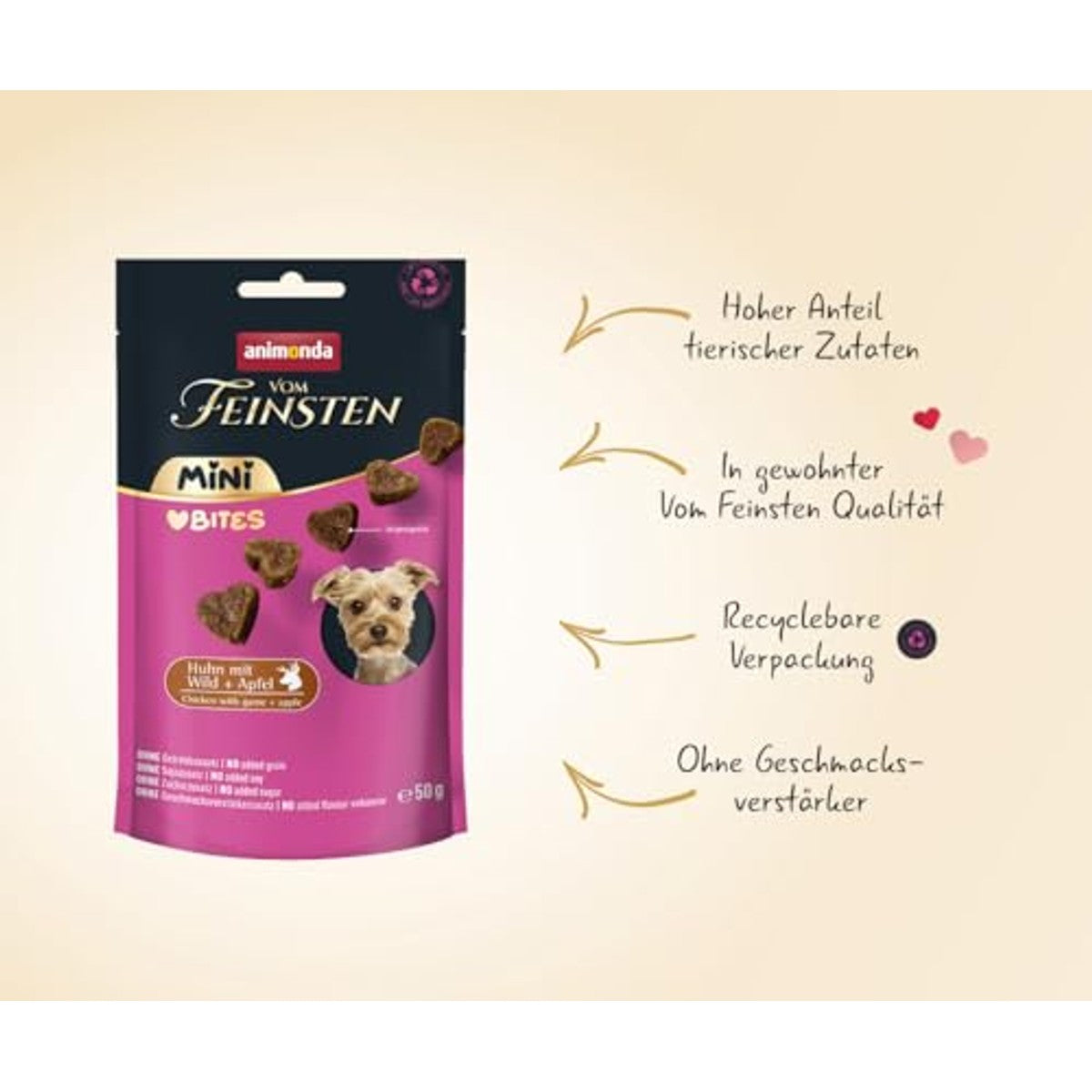 animonda vom Feinsten Mini Love Bites hondensnack wild & appel 10 x 50 g - 6-pack