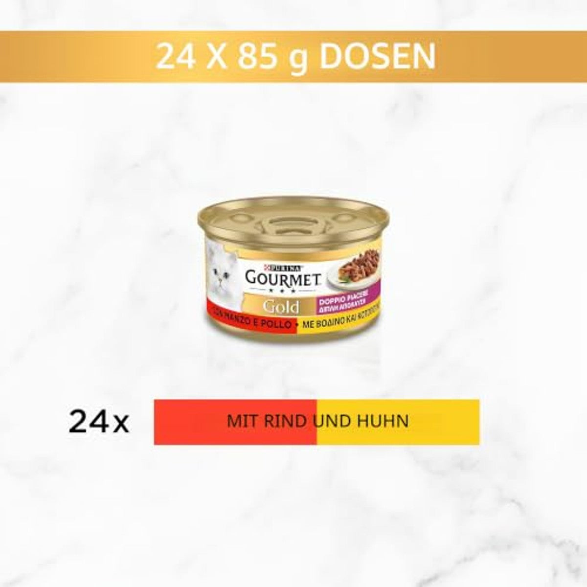 Purina Gourmet Gold, dubbel genot, vochtig kat, rundvlees en kip, 24 blikjes van 85 g | Traktaties met rundvlees en kip – Gourmet