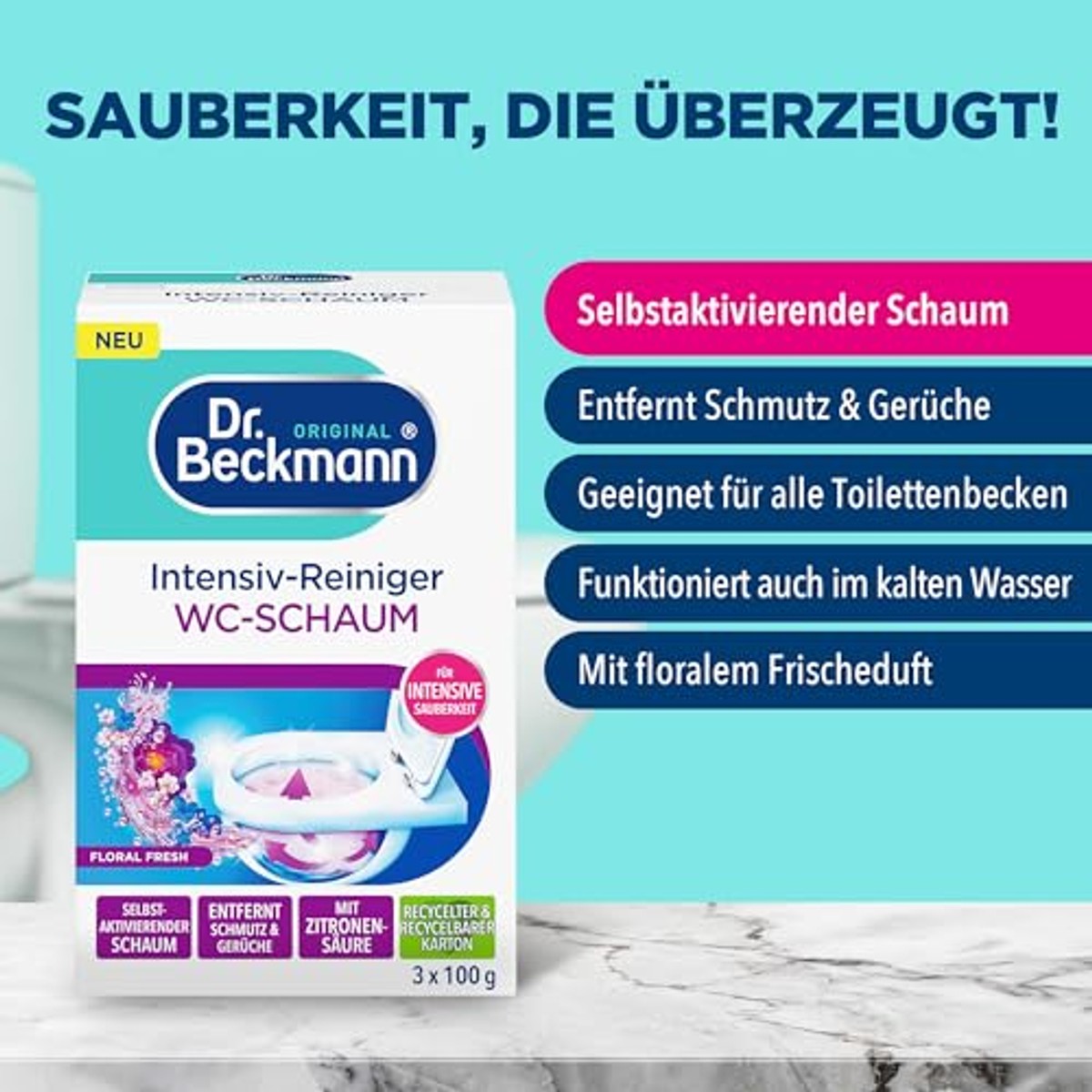 Dr. Beckmann Intensiv WC-schuimreiniger Floral Fresh 3 x 100 g – Dr. Beckmann