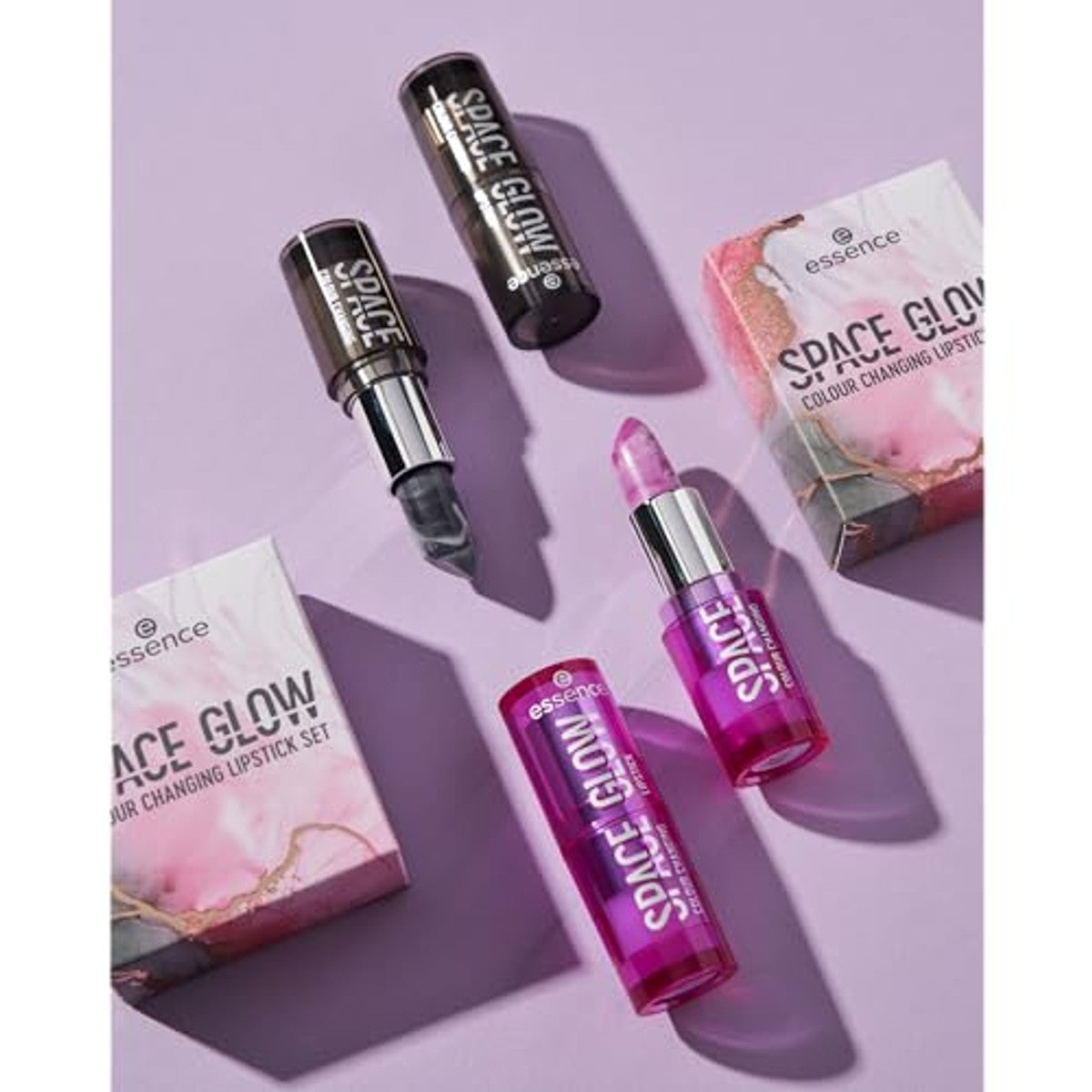 Essence Space Glow Colour Changing Lippenstiftset, kleur passend, natuurlijk, acetonvrij, veganistisch, zonder microplasticdeeltjes, glutenvrij, per stuk verpakt (1 stuk) | Kleuraanpassing, marmereffect, pH-reactieve formule – Essence Cosmetics