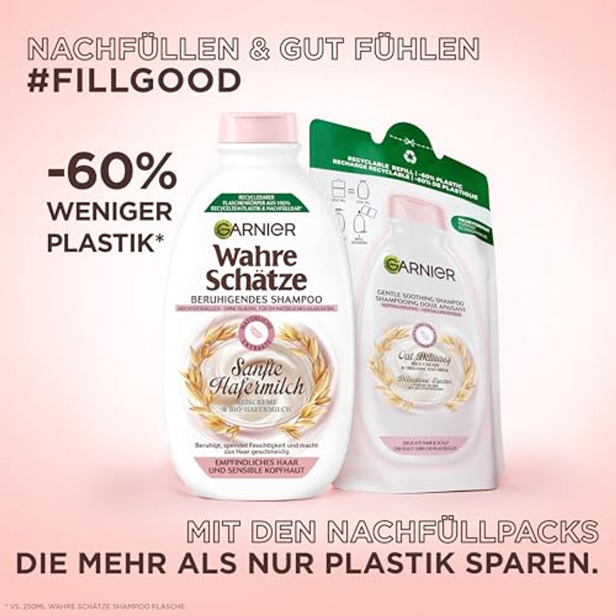Garnier Echte Schatten Zachte Havermout Shampoo Navulling 6 x 250 ml - Voordeelverpakking