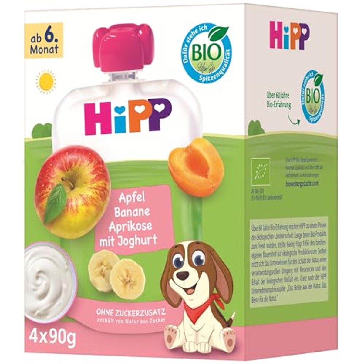 HiPP Biologische vruchten & yoghurt appel banaan abrikoos 4x 90g – HiPP