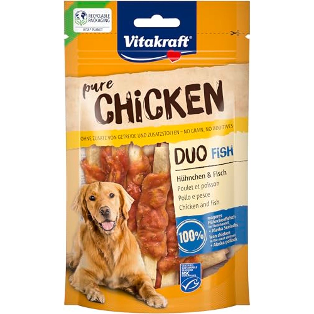 Vitakraft Pure Chicken Duo Fish hondensnack kip en vis 8 x 80 g - 6-pack