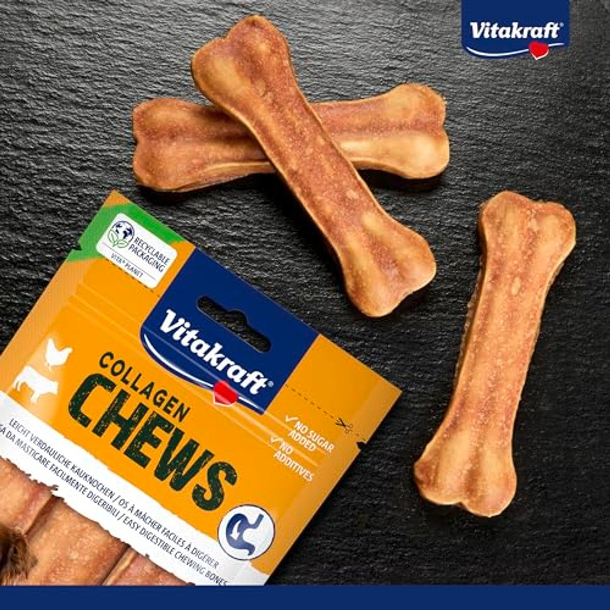 Vitakraft Collageen Chews, gemakkelijk verteerbare hondenkauwbotten, met collageen en kippenlever, zonder toevoeging van suiker (1 x 110 g) – Vitakraft