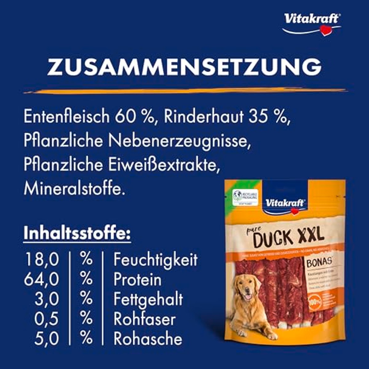Vitakraft Pure Duck XXL Bonas hondensnack eendenvlees 1 x 200 g - 3-pack – foto 4