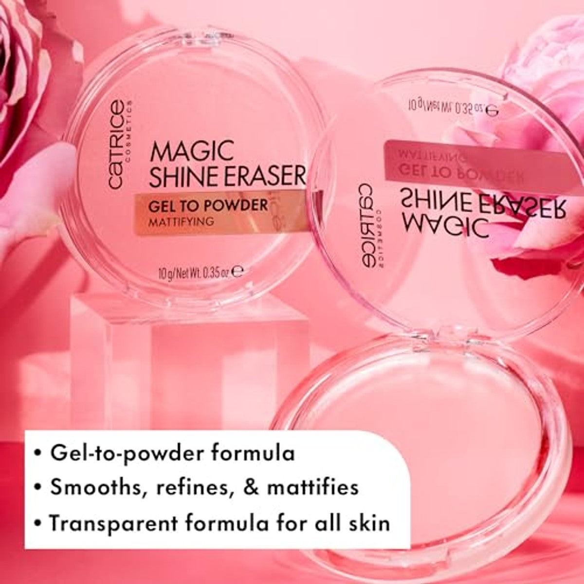 Catrice Magic Shine Eraser Gel To Powder, nr. 010, transparant, matterend, poriënverfijning, natuurlijk, voor gemengde huid, veganistisch, olievrij, zonder parfum, zonder alcohol, per stuk verpakt (10 | Poriënverfijning, direct resultaat – Catrice Cosmetics