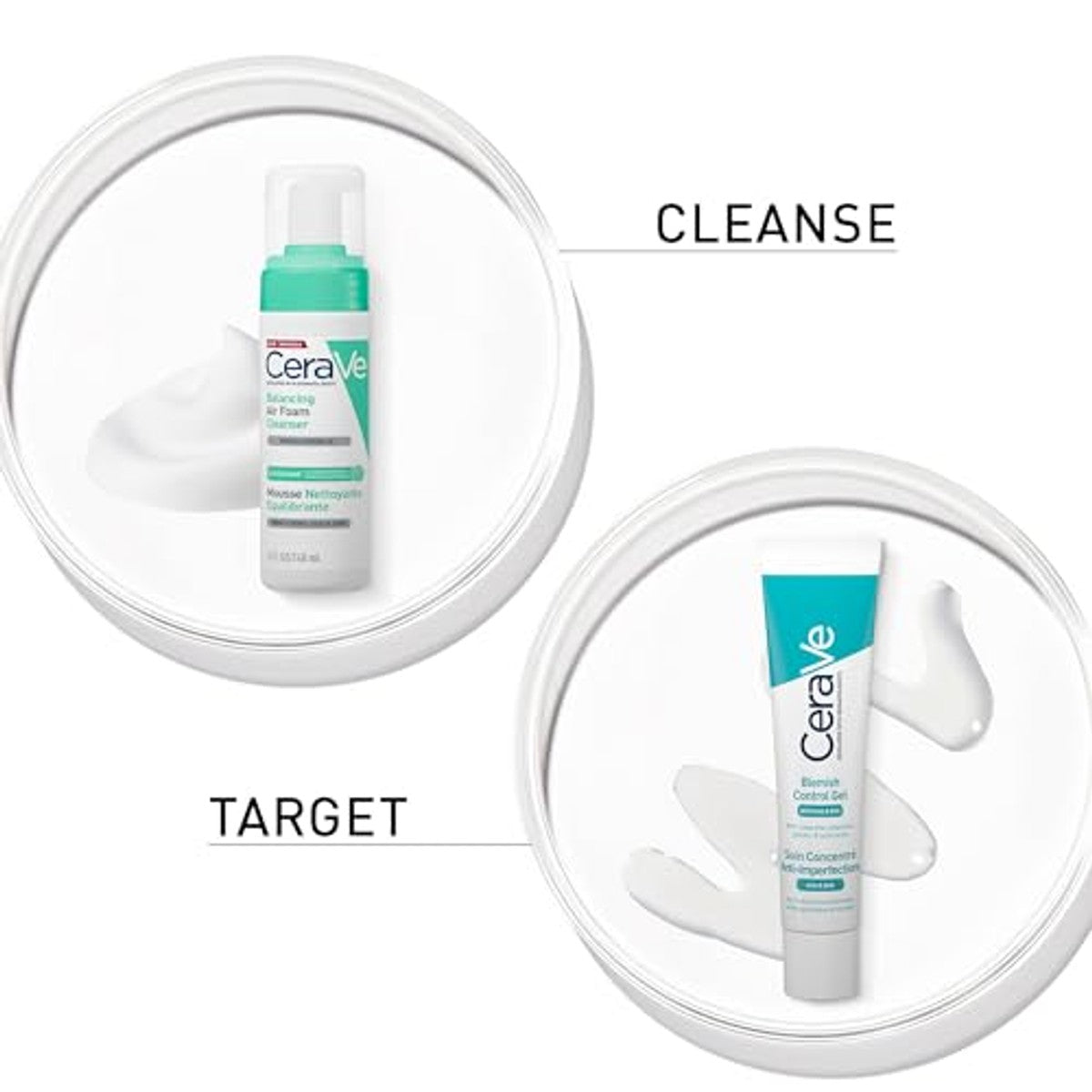 CeraVe Balancing Reinigingsmousse 148 ml & Blemish Control Gel 40 ml - 6-pack