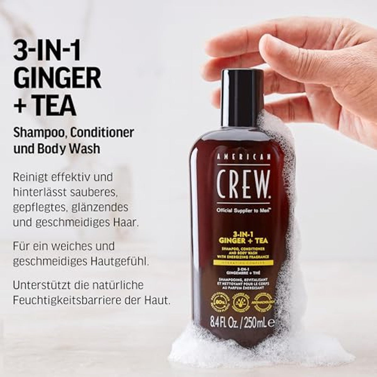 American Crew 3-in-1 Ginger & Tea Shampoo, Conditioner & Body Wash 1000 ml - 3-pack