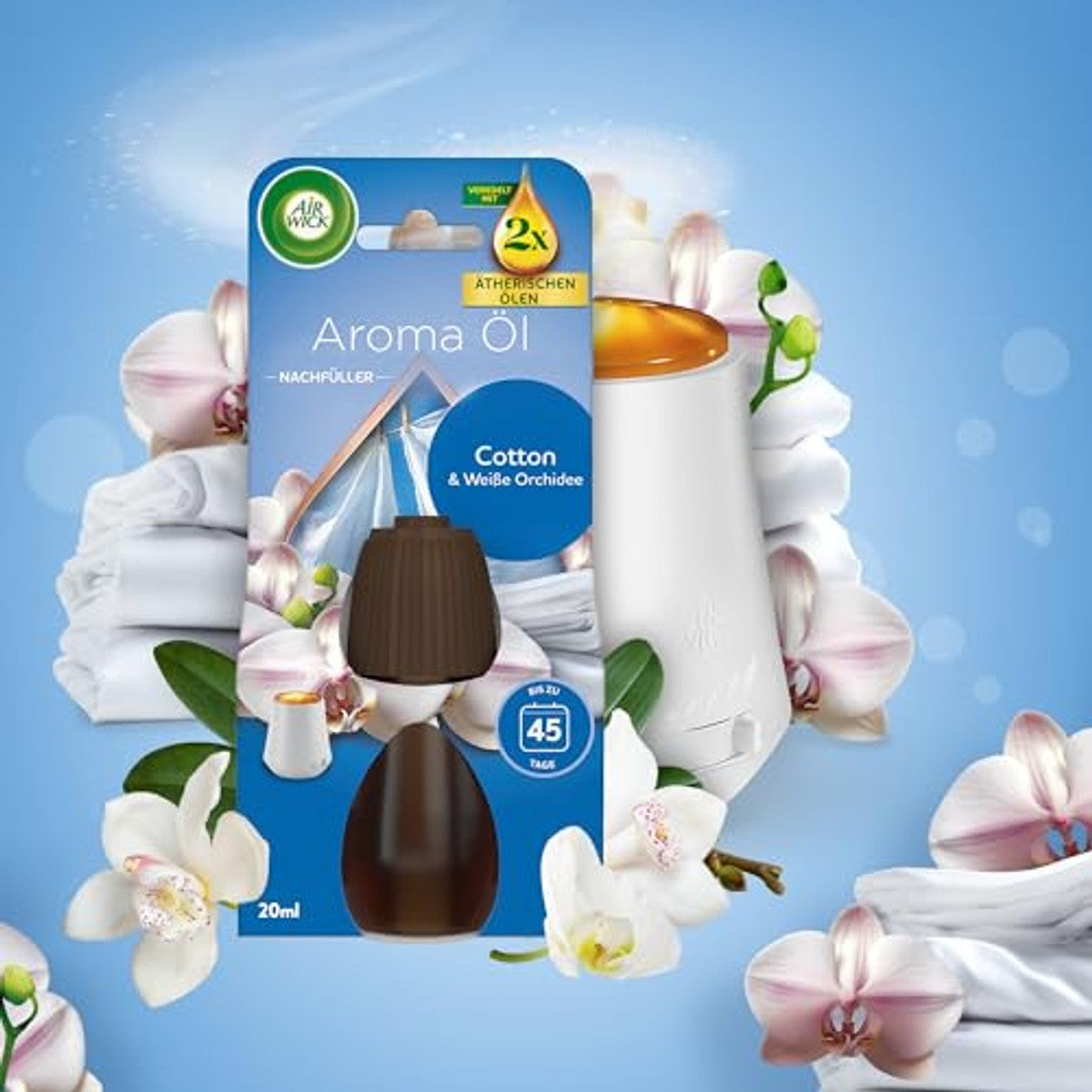 Air Wick Geurolie navulfles katoen & witte orchidee 6 x 20 ml – Air Wick
