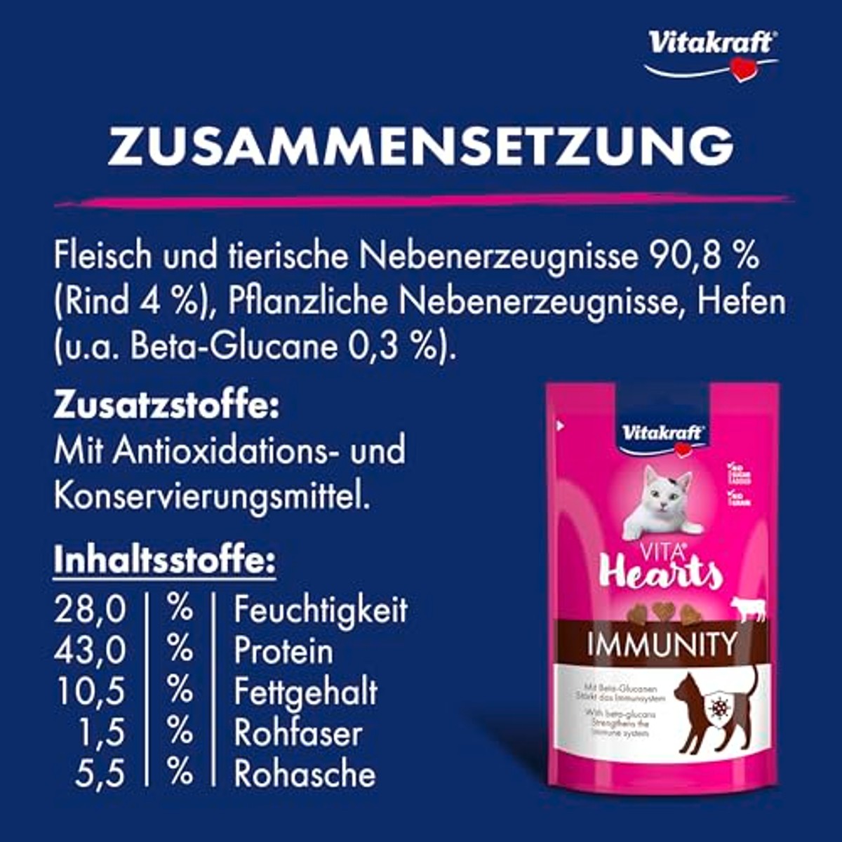 Vitakraft Vita Hearts Immunity kattensnack rundvlees 1 x 40 g - 3-pack