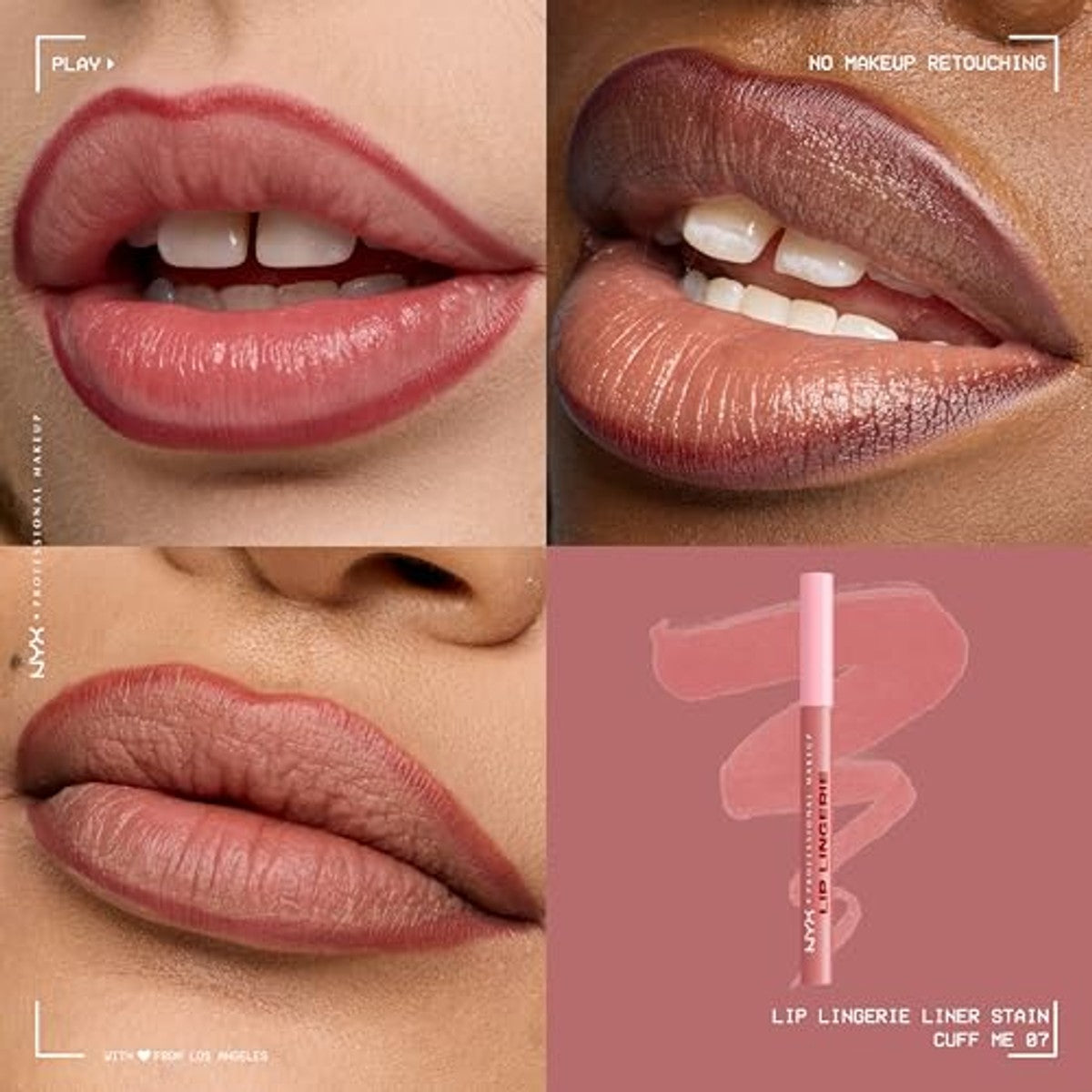 NYX Professional Makeup Lip Lingerie Lipliner Stain, watervaste & veegvaste Lip Liner voor nauwkeurige contouren, langdurige nude Stain met ultra-fijne kant, kleur: Cuff Me – NYX PROFESSIONAL MAKEUP