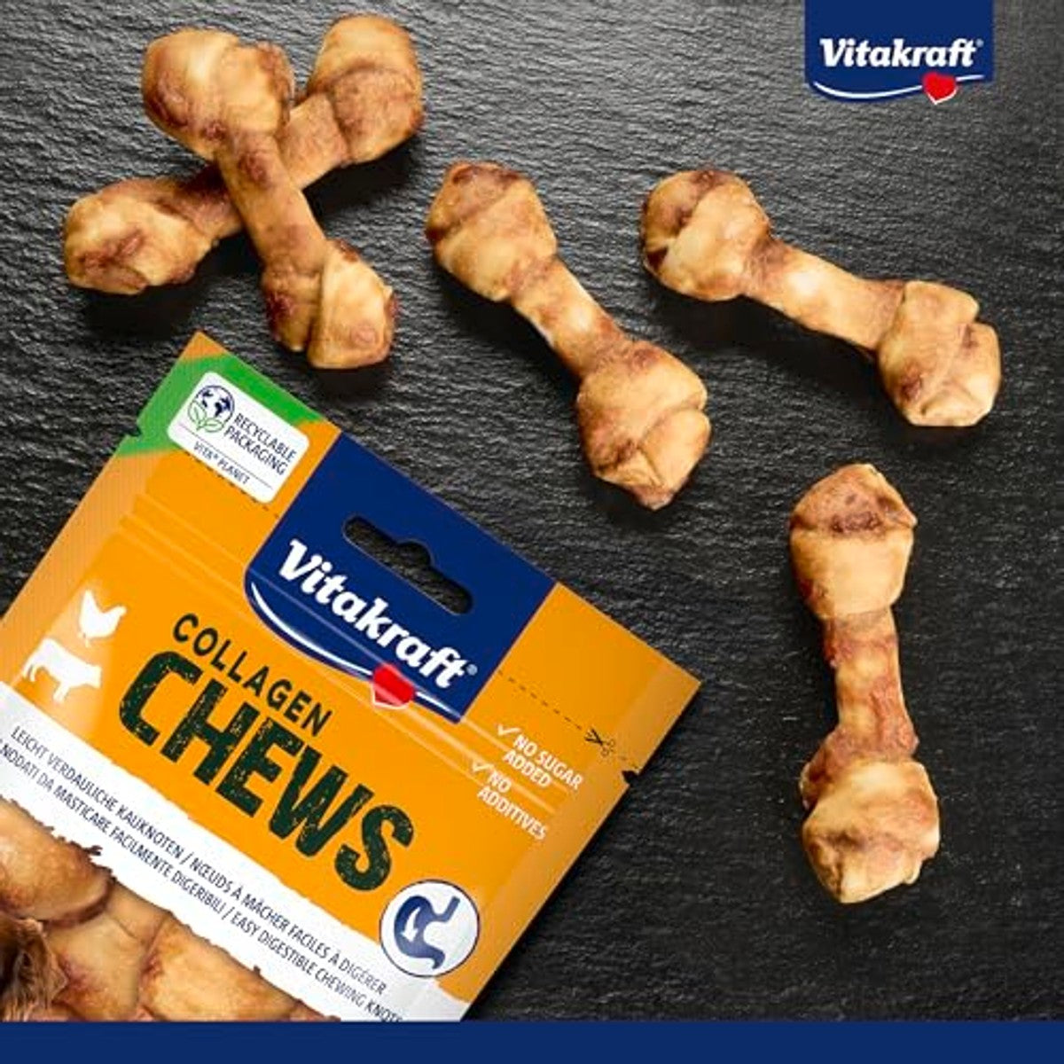 Vitakraft Collageen Chews, licht verteerbare hondenkauwknopen, met collageen en kip, zonder toegevoegde suiker (1 x 80 g) – Vitakraft