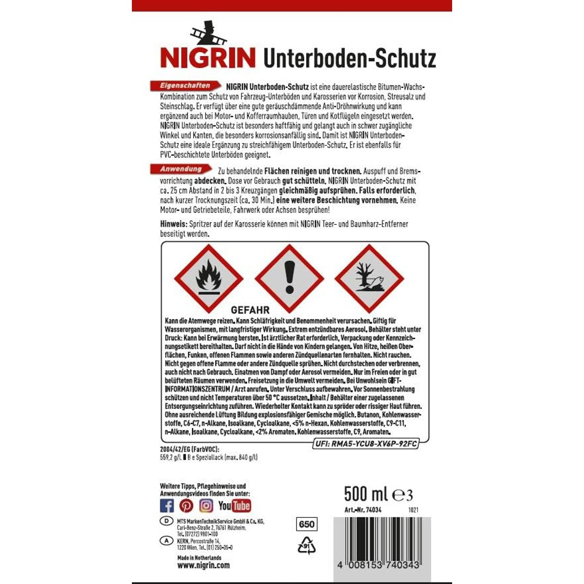 NIGRIN 74034 bodembescherming-spray 500 ml – NIGRIN