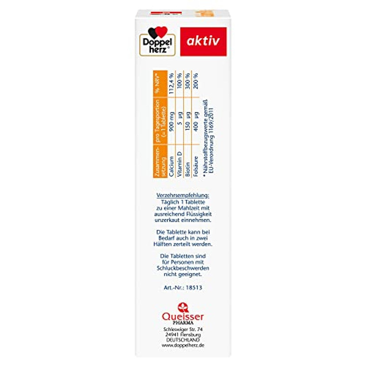 Doppelherz Calcium 900 + D3 + Biotine + foliumzuur – Calcium draagt bij aan een normaal botbehoud en aan de normale spierfunctie – 80 tabletten (verpakking van 2) – Doppelherz