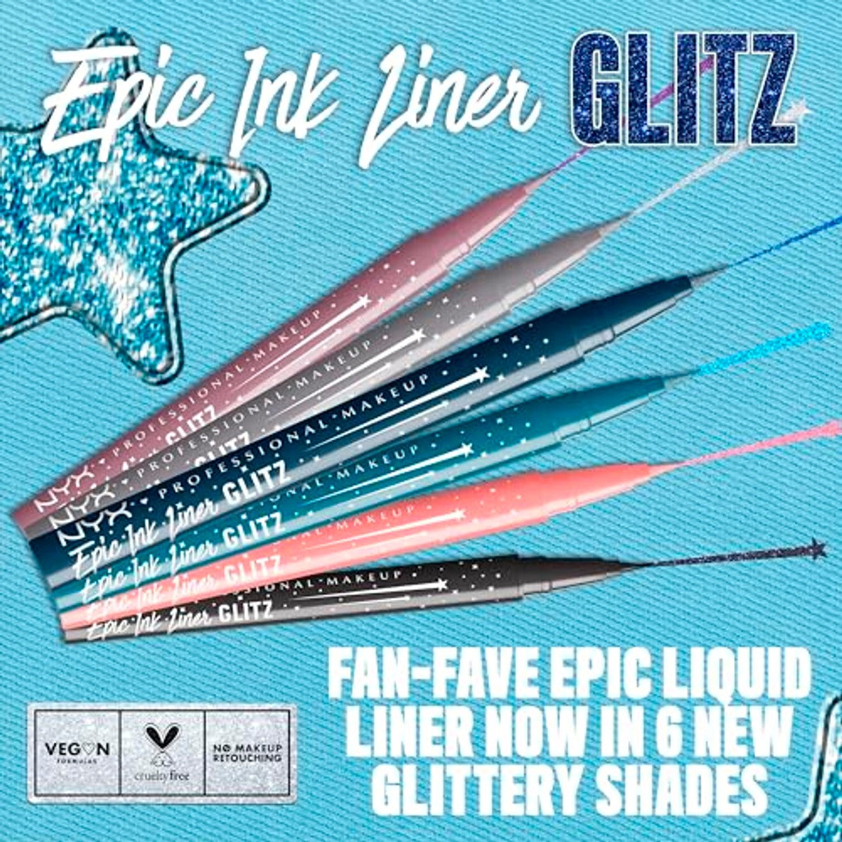 NYX Professional Makeup Epic Ink Liner Jeanz Denim Dazzle – watervaste vloeibare eyeliner in donkerblauw met glinsterende afwerking, 1 ml – NYX PROFESSIONAL MAKEUP
