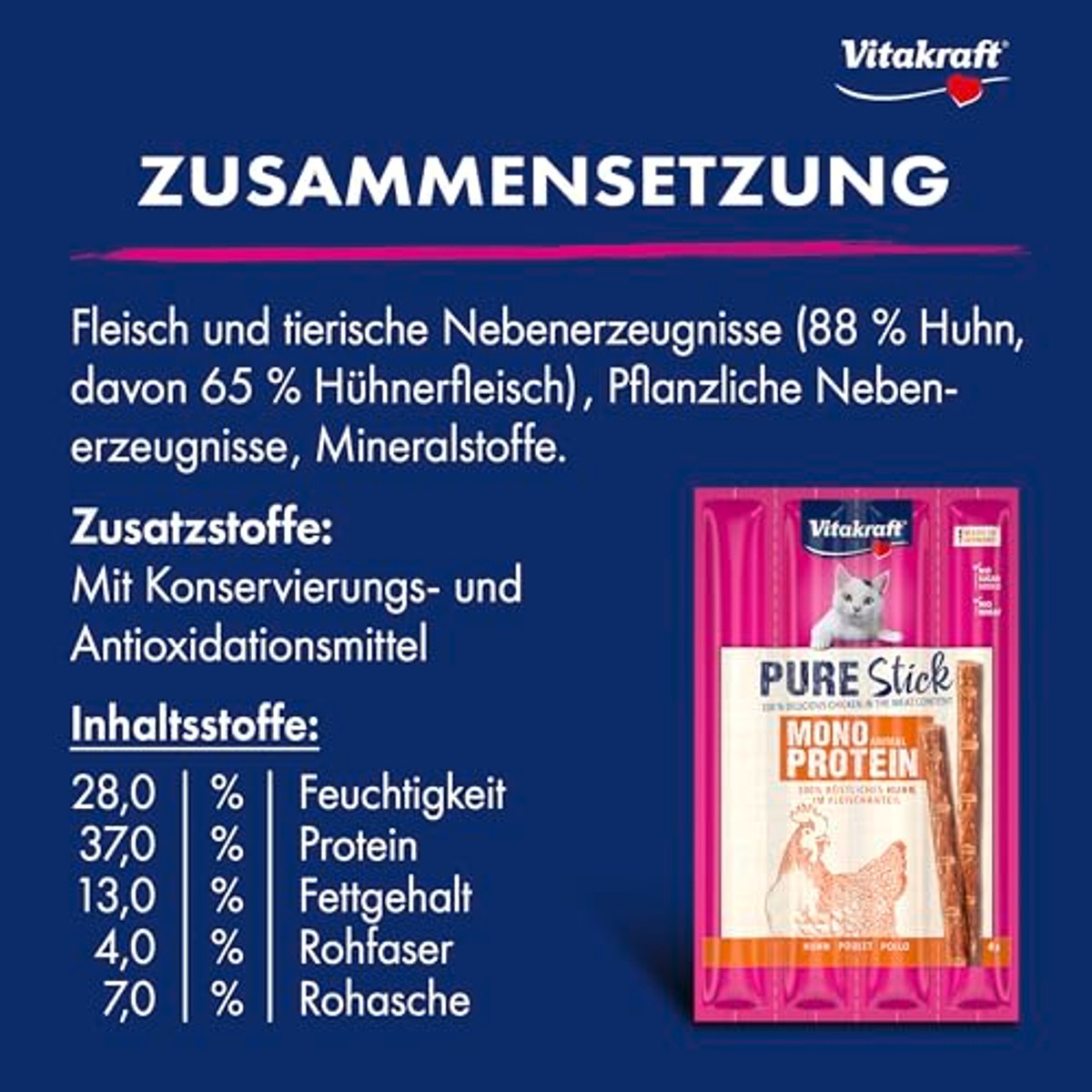 Vitakraft Pure Stick Kattensnack Kip 20 g - 6-pack