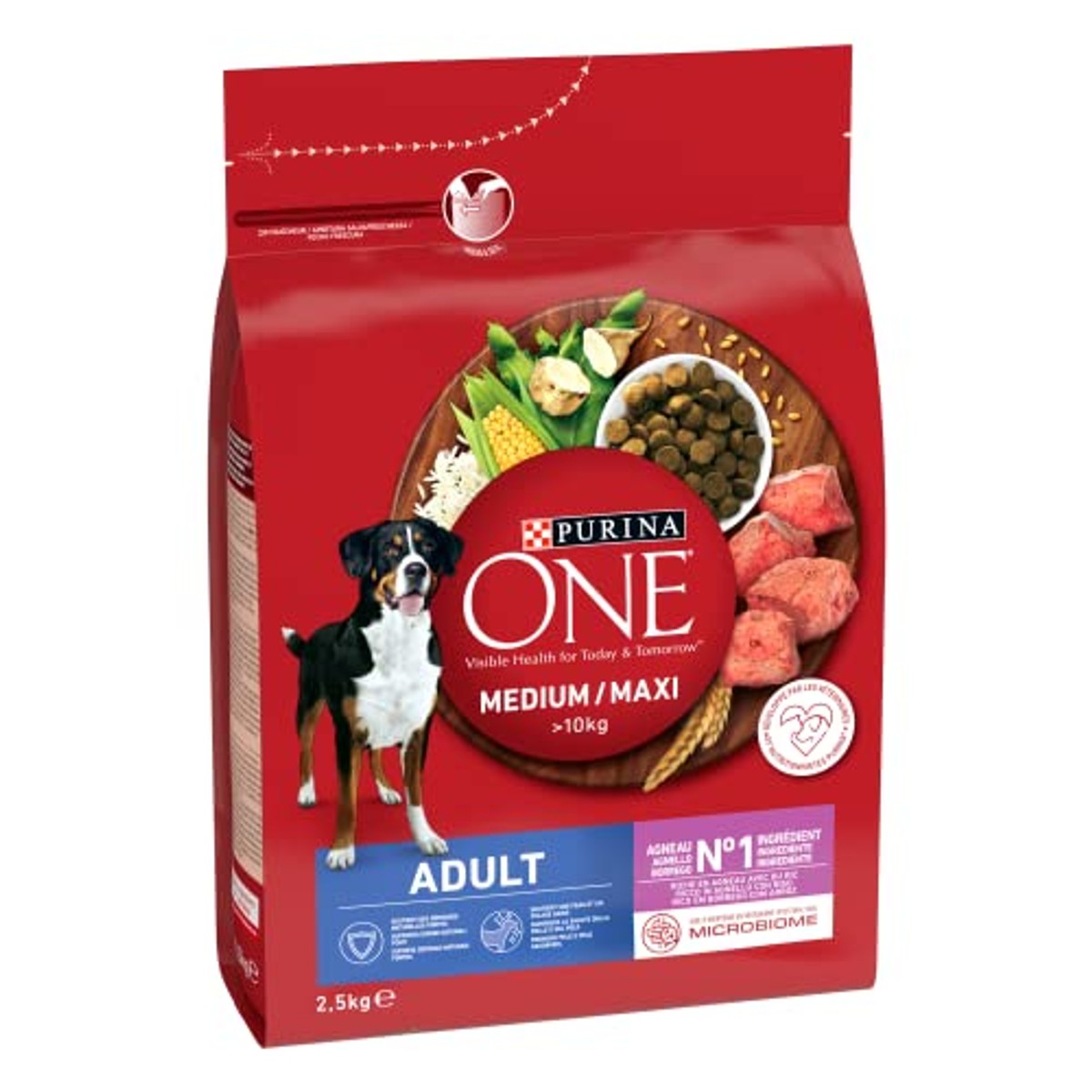 PURINA ONE Medium/Maxi Adult hondenvoer rundvlees 2,5 kg - 6-pack