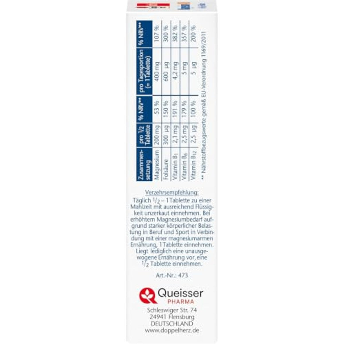 Doppelherz Magnesium 400 + B1 + B6 + B12 + Folsäure – Doppelherz