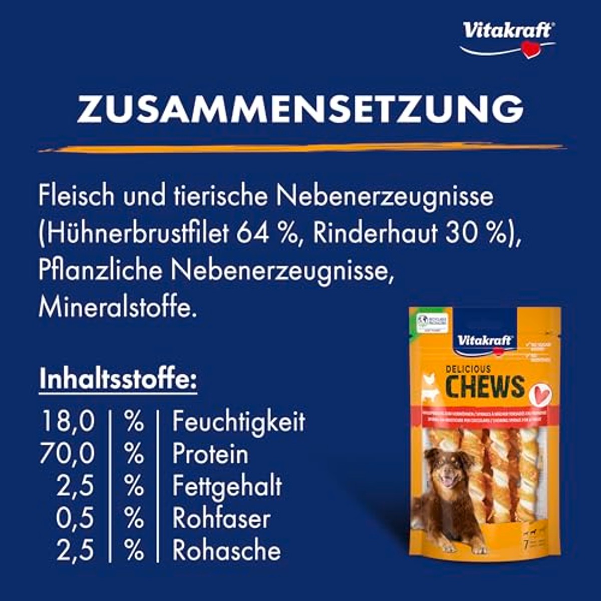 Vitakraft Delicious Chews hondensnack kauwspiraal kip 1 x 70 g - 6-pack