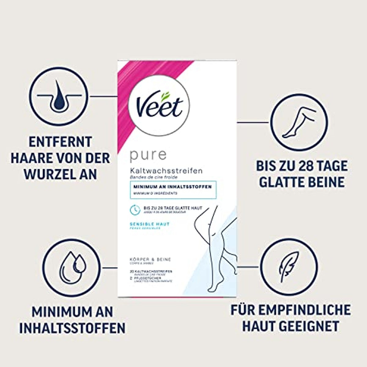Veet Pure Koude Wasstrips Gevoelige Huid 20 toepassingen - 3-pack