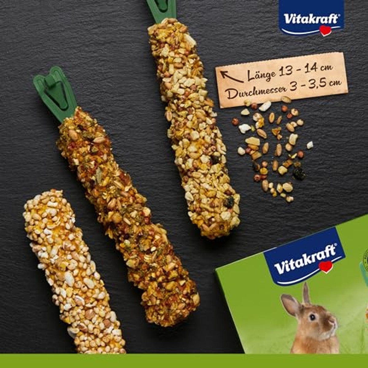Vitakraft Cracker Mix, knabbelstokken voor dwergkonijnen, met popcorn en honing, met groenten en rode biet, met druif en noten, zonder toegevoegde suiker en granen (1 x 160 g) – Vitakraft