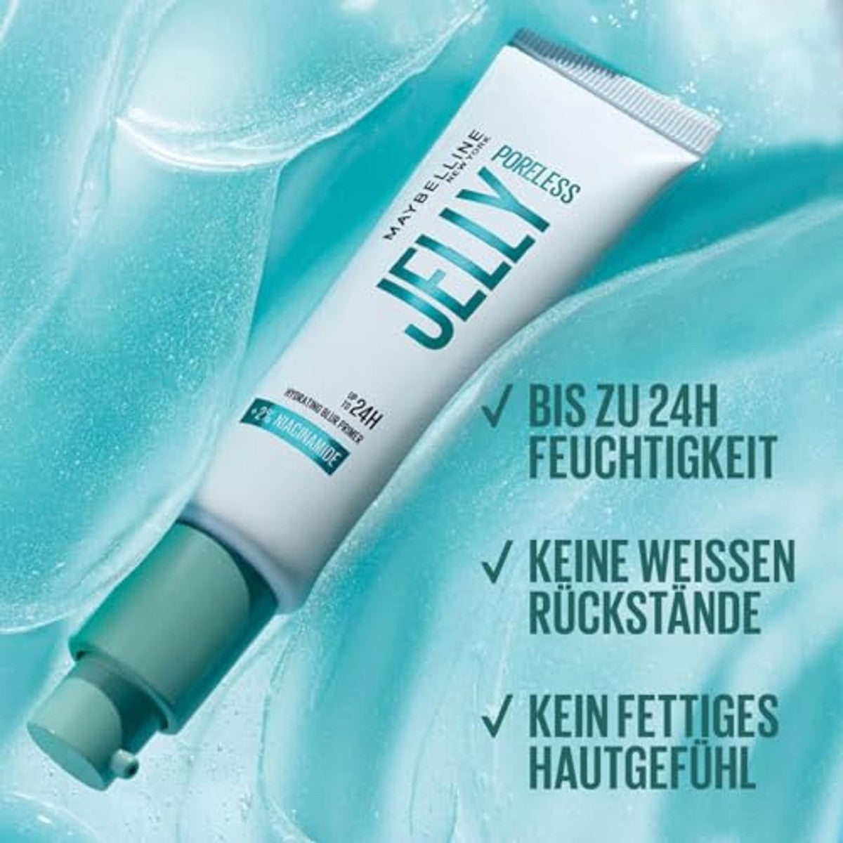 Maybelline New York Poreless Jelly Blurring Primer, poriënvrije huid met frisheid, met niacinamide voor een hydraterende huid, make-up houdt tot 24 uur, veganistische formule, 30 ml | Maybelline New York Poreless Jelly Base Teint – MAYBELLINE