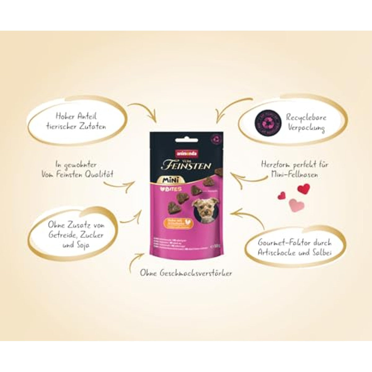 animonda vom Feinsten Mini Love Bites hondensnack kip & artisjok 10 x 50 g - 3-pack