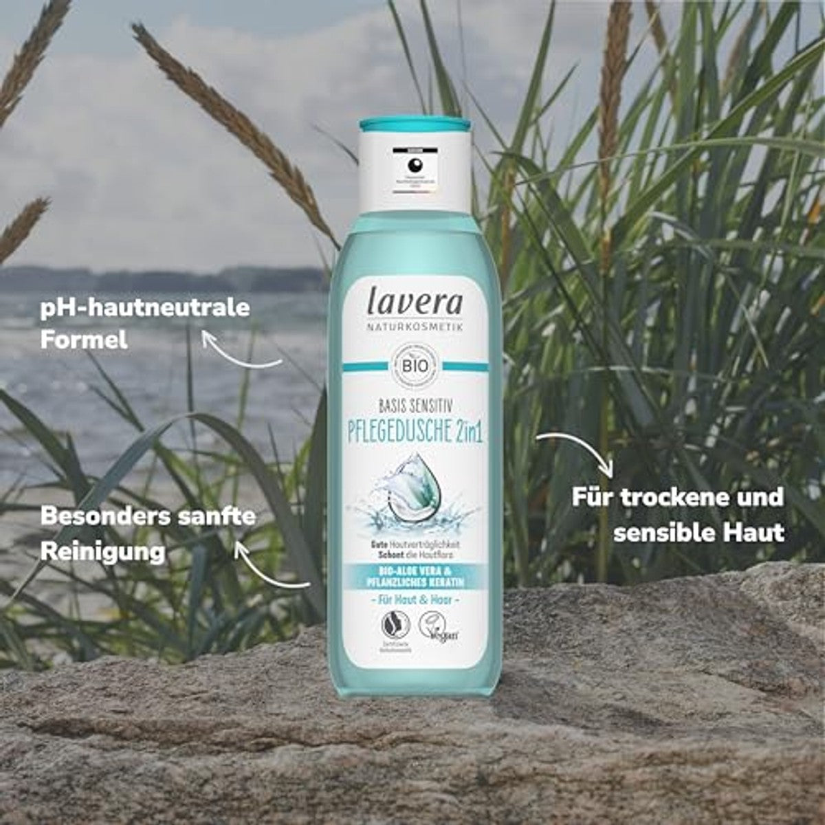 lavera Basis Sensitive 2-in-1 verzorgende douchegel 3 x 250 ml - Voordeelverpakking – foto 4